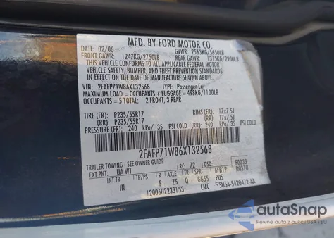 2006 Ford Crown Victoria Police/Police Interceptor from USA, damaged, VIN 2FAFP71W86X132568